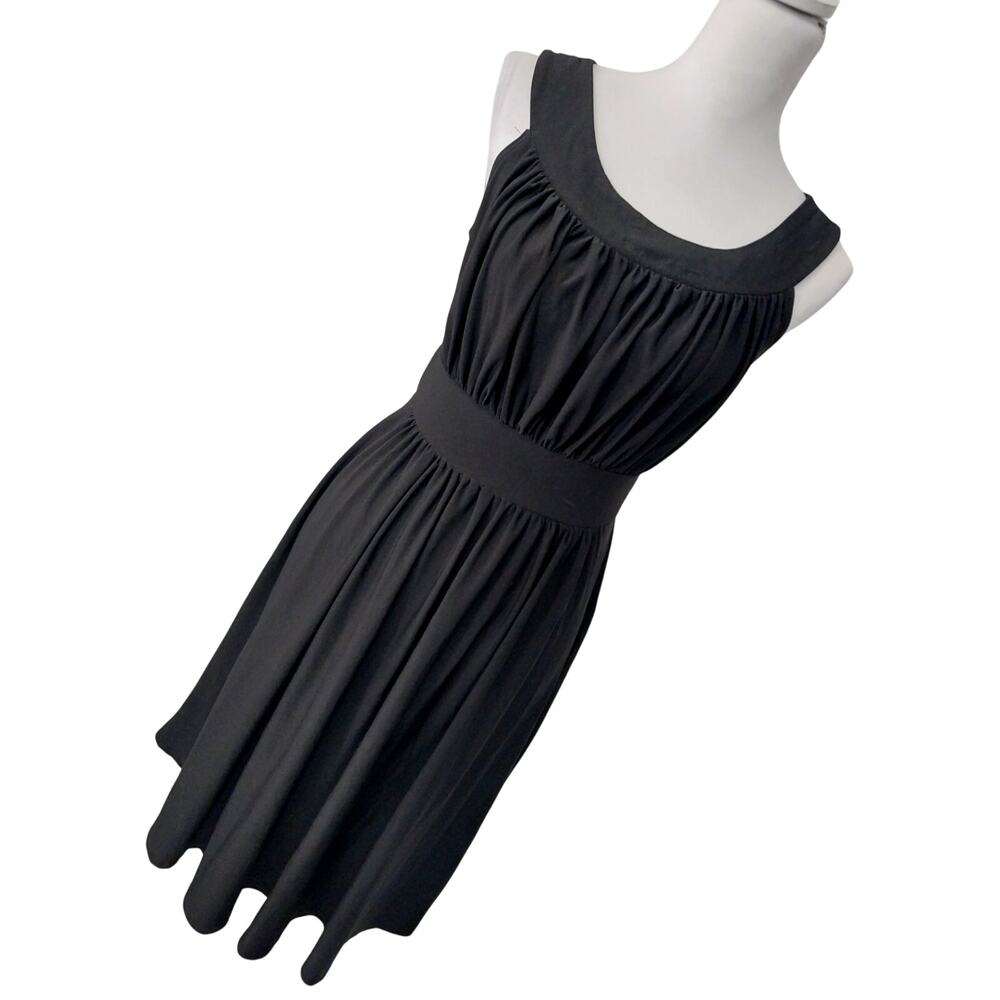 HAANI! RICH BLACK GRECIAN INSPIRED ROUND NECK, GATHERED BODICE & SKIRT DRESS! M